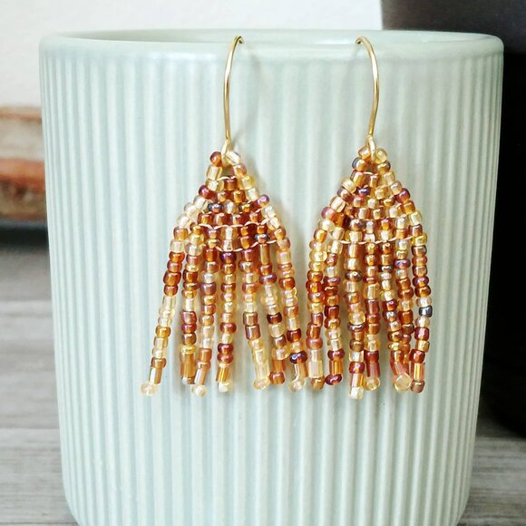 BOGO EARRINGS Small Gold Beaded Fringe Dangle Earrings, 2" - Picture 2 of 5